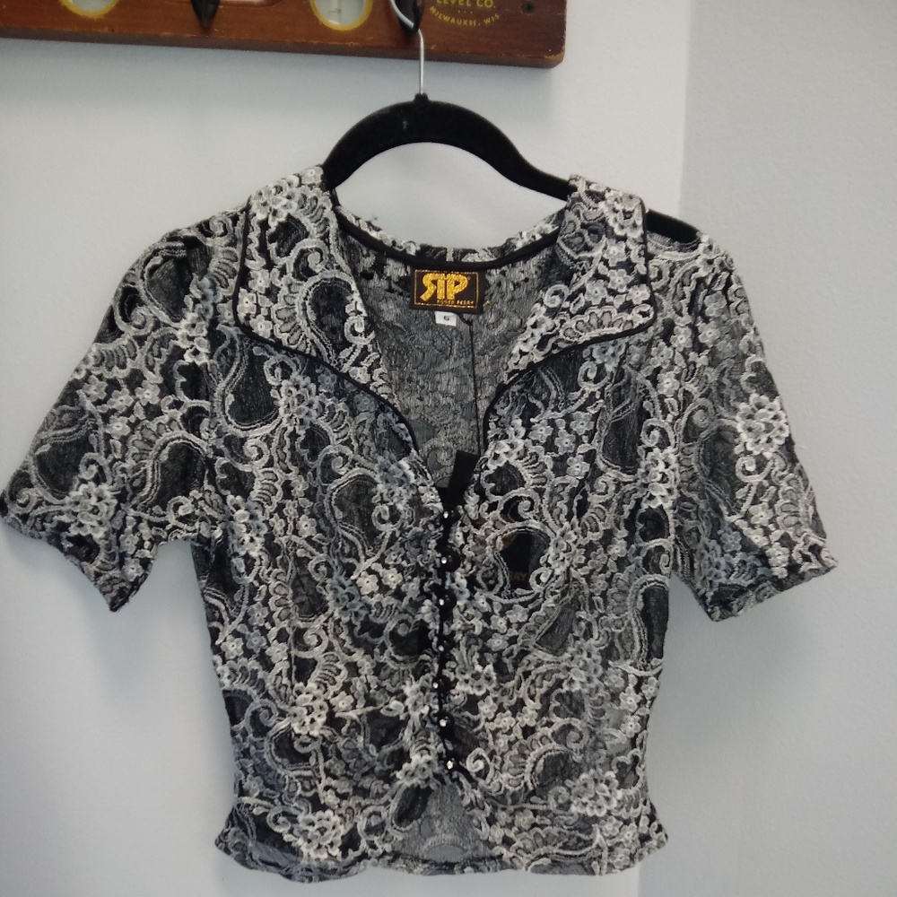White and Black Lace Blouse